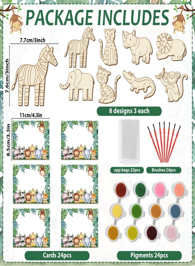 Oitnlaughter 24 Sets Safari Party Favors Safari Jungle DIY Craft Kits Jungle Wooden Painting Kits Wild Animals Coloring Crafts for Kids Animals Birthday Party Supplies Goodie Bags Gifts Prizes - Image 2